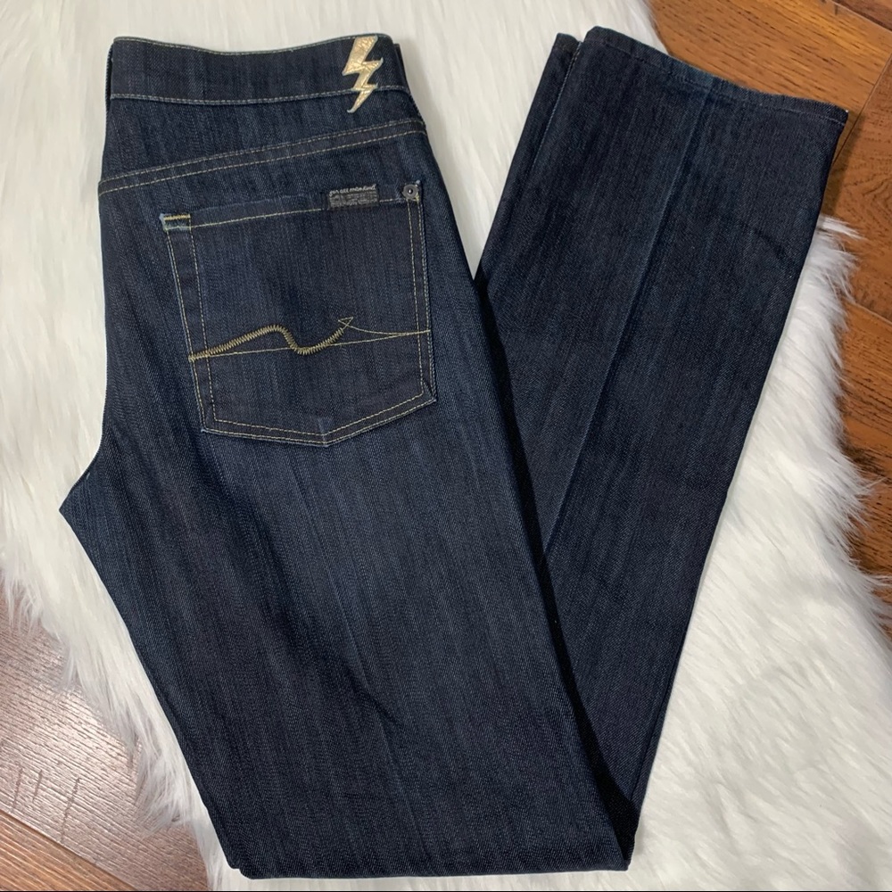 7 For All Mankind Dark Wash Straight Leg Jeans.